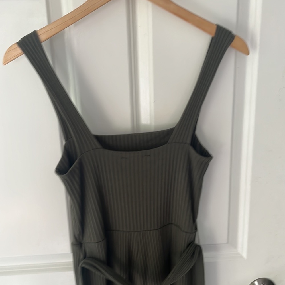American Eagle Women's Ribbed Tie Waist Tank Jumpsuit in Olive Green sz XS - Picture 11 of 14